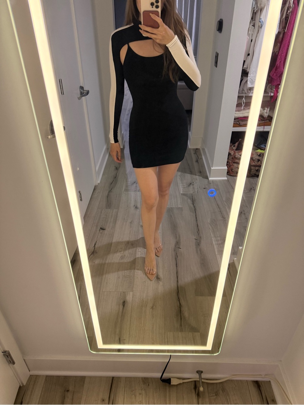 Superdown 2 Piece Black and White Shrug Mini Dress XS | detachable shrug